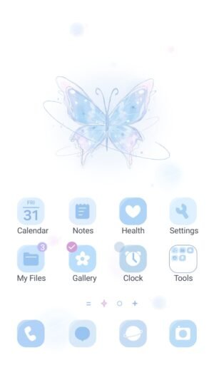 Samsung Themes: ❤️Mun❤️ Sparkling Butterfly ~❤️ Premium Theme a luminous butterfly shimmers softly amid pastel stars screen shot 0