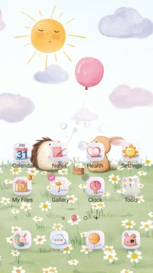 Samsung Themes: ❤️Mun❤️ Bubble Meadow ~❤️ Premium Video Theme hedgehog and rabbit blowing bubbles under sunny sky screen shot 0