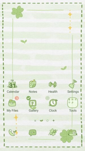 Samsung Themes: ❤️Mun❤️ Lucky Clover Frame ~❤️ Premium Theme soft green clovers and sparkles form a calm, minimal frame screen shot 0
