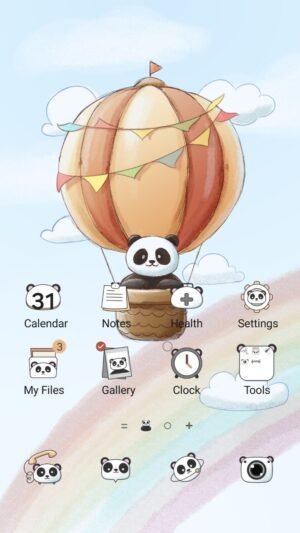 Samsung Themes: ❤️Mun❤️ Panda Balloon Journey ~❤️ Premium Animated Theme a cute panda floats in a hot air balloon above a rainbow screen shot 0