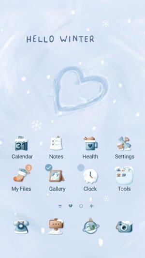 Samsung Themes: ❤️Mun❤️ Hello Winter ~❤️ Premium Theme a gentle heart surrounded by soft snowflakes welcomes the winter season screen shot 0