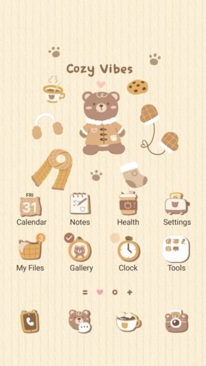 Samsung Themes: ❤️Mun❤️ Cozy Bear Vibes ~❤️ Premium Theme a cute bear enjoying winter accessories in cozy tones screen shot 0