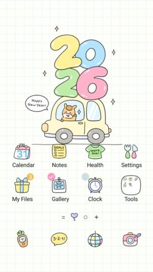 Samsung Themes: ❤️Mun❤️ Horse Journey New Year ~❤️ Premium Theme a happy horse drives into 2026, celebrating a joyful new beginning screen shot 0
