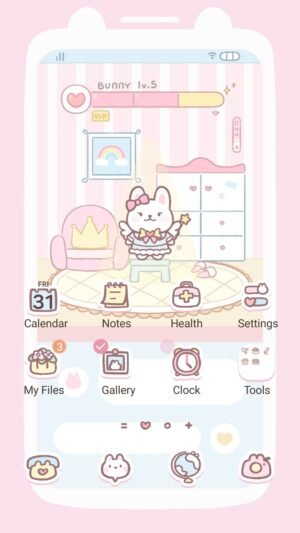 Samsung Themes: ❤️Mun❤️ Bunny Game Phone ~❤️ Premium Theme a sweet bunny lives happily inside her dreamy pink phone world screen shot 0