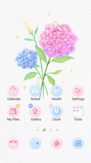Samsung Themes: ❤️Mun❤️ Hydrangea Bunny ~❤️ Premium Theme pink and blue hydrangeas with tiny bunny and sparkles screen shot 0