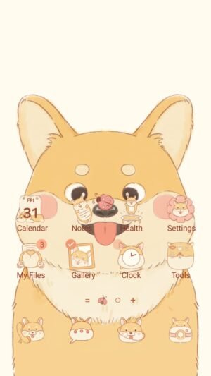Samsung Themes: [Sim] Happy Corgi ~ Premium Theme a cheerful corgi with cute paw prints and warm pastel tones screen shot 0