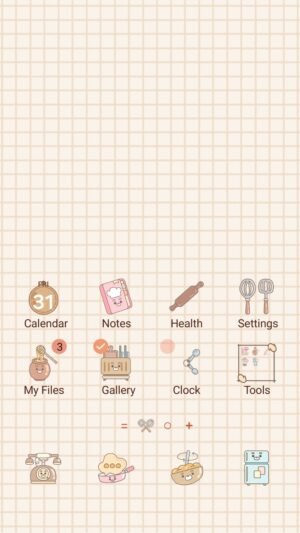 Samsung Themes: [Sim] Kitchen Accessories Icons ~ Premium Theme cute pastel kitchen tools arranged in a minimal grid layout screen shot 0