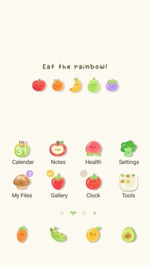 Samsung Themes: ❤️Mun❤️ Rainbow Harvest ~❤️ Premium Theme sweet, tiny fruit characters on a simple background screen shot 0
