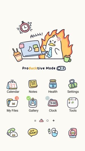 Samsung Themes: ❤️Mun❤️ Producktive Duck ~❤️ Premium Theme a cute duck focused on work with a laptop and coffee screen shot 0