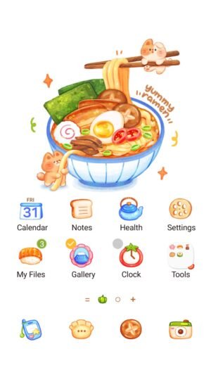 Samsung Themes: ❤️Mun❤️ Cute Ramen Friends ~❤️ Premium Theme adorable kittens enjoy a warm, colorful bowl of ramen screen shot 0