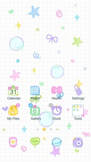 Samsung Themes: ❤️Mun❤️ Pastel Doodle ~❤️ Premium Theme soft pastel shapes float playfully across a dotted background screen shot 0