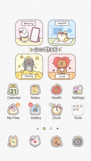 Samsung Themes: ❤️Mun❤️ Cute Manifest ~❤️ Premium Theme adorable characters symbolizing beauty, health, money and love aspirations screen shot 0