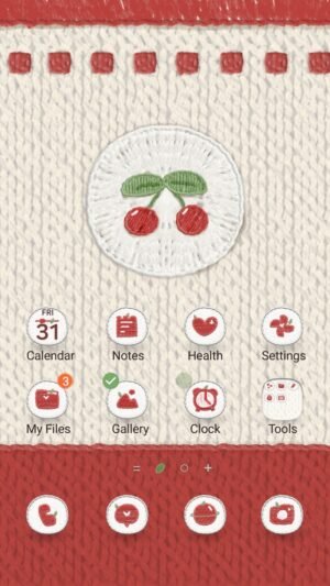 Samsung Themes: ❤️Mun❤️ Cherry Knit ~❤️ Premium Theme a cozy knit texture with sweet cherry embroidery and tiny heart stitches screen shot 0