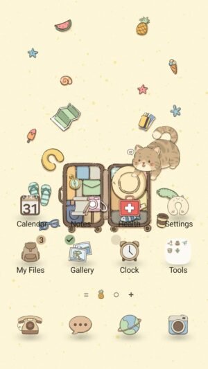 Samsung Themes: [Sim] Cute Cat Traveling ~ Premium Theme adorable cats exploring with travel items in whimsical pastel scene screen shot 0