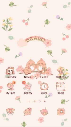 Samsung Themes: [Sim] Birds Bravo ~ Premium Theme two birds on a branch surrounded by floral elements screen shot 0