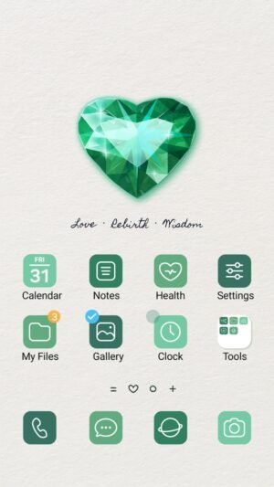 Samsung Themes: ❤️Mun❤️ Emerald Heart ~❤️ Premium Theme a faceted emerald heart representing healing, growth and gentle self renewal screen shot 0