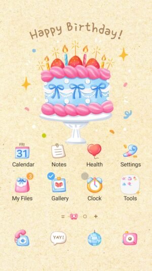 Samsung Themes: ❤️Mun❤️ Birthday Cake ~❤️ Premium Theme cute blue cake with pink piping, strawberries and lit candles screen shot 0