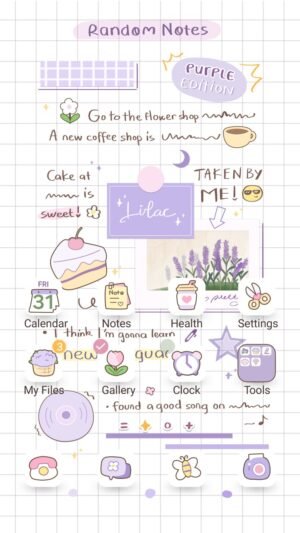 Samsung Themes: ❤️Mun❤️ Lilac Notes ~❤️ Premium Theme soft purple notes for everyday moments screen shot 0