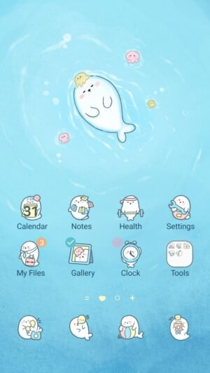 Samsung Themes: ❤️Mun❤️ Sleepy Seal ~❤️ Premium Theme a cute seal floating calmly in soft blue water with peaceful vibes screen shot 0