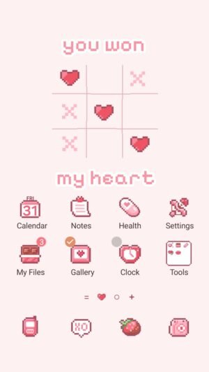 Samsung Themes: ❤️Mun❤️ Pixel Love Xo ~❤️ Premium Theme soft pink pixel art tic-tac-toe grid with hearts winning screen shot 0
