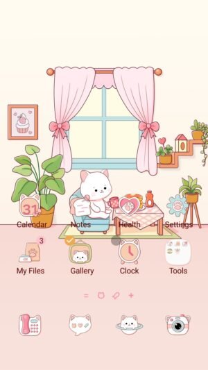 Samsung Themes: [Sim] Kitten House ~ Premium Theme a sweet kitten in a cozy pastel room screen shot 0
