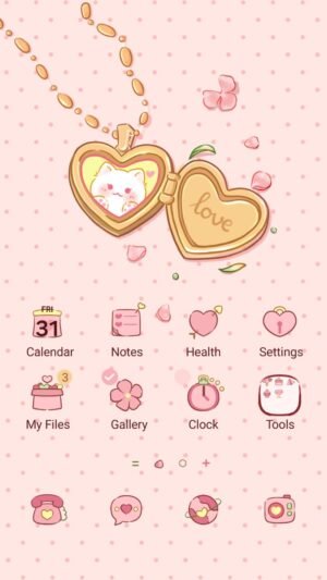 Samsung Themes: [Sim] Love Cat Locket ~ Premium Video Theme a cute heart locket with a smiling cat, soft petals and gentle romantic vibes screen shot 0