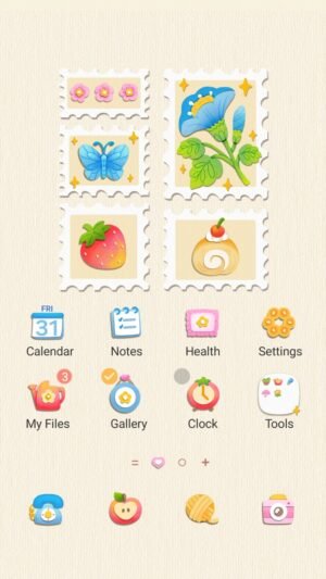 Samsung Themes: ❤️Mun❤️ Colorful Stamp ~❤️ Premium Theme bright hand drawn stamps with flower, butterfly and sweets screen shot 0