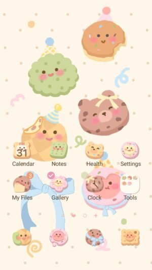Samsung Themes: ❤️Mun❤️ Cute Cookies ~❤️ Premium Theme adorable animated cookies on dotted background screen shot 0