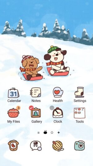 Samsung Themes: ❤️Mun❤️ Puppies Sled ~❤️ Premium Theme cheerful puppies enjoying a snowy sled ride together screen shot 0