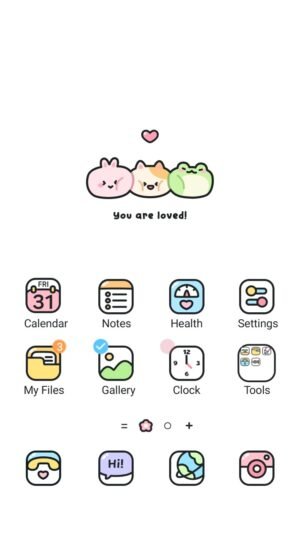 Samsung Themes: ❤️Mun❤️ Cartoon Icons ~❤️ Premium Theme three small cartoon characters lined up neatly on a white background screen shot 0