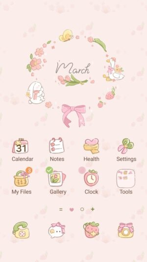 Samsung Themes: ❤️Mun❤️ Hello March ~❤️ Premium Theme sweet march florals with bunnies and ribbons in a soft pastel mood screen shot 0