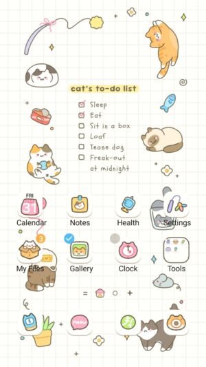 Samsung Themes: ❤️Mun❤️ Kawaii Cat Planner ~❤️ Premium Theme playful cats with a humorous daily to do list theme screen shot 0