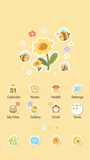 Samsung Themes: ❤️Mun❤️ Sunny Bee Garden ~❤️ Premium Theme cute bees buzzing around bright sunflower in soft pastel style screen shot 0