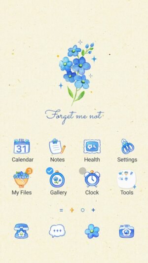 Samsung Themes: ❤️Mun❤️ Forget Me Not Myosotis ~❤️ Premium Theme a vintage blue Myosotis bloom on textured paper screen shot 0