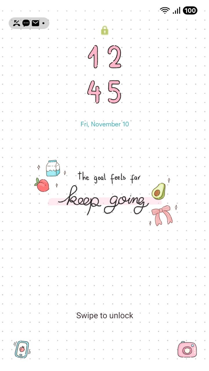 ❤️Mun❤️ Positive Message ~❤️ Premium Theme cute handwritten quote with snacks reminding you to keep moving forward