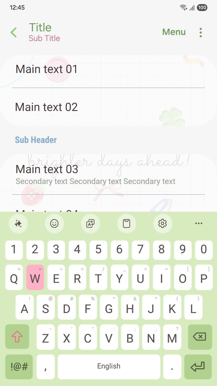 ❤️Mun❤️ Brighter Days ~❤️ Premium Theme cheerful doodles with clovers, strawberries and bows inspire positivity