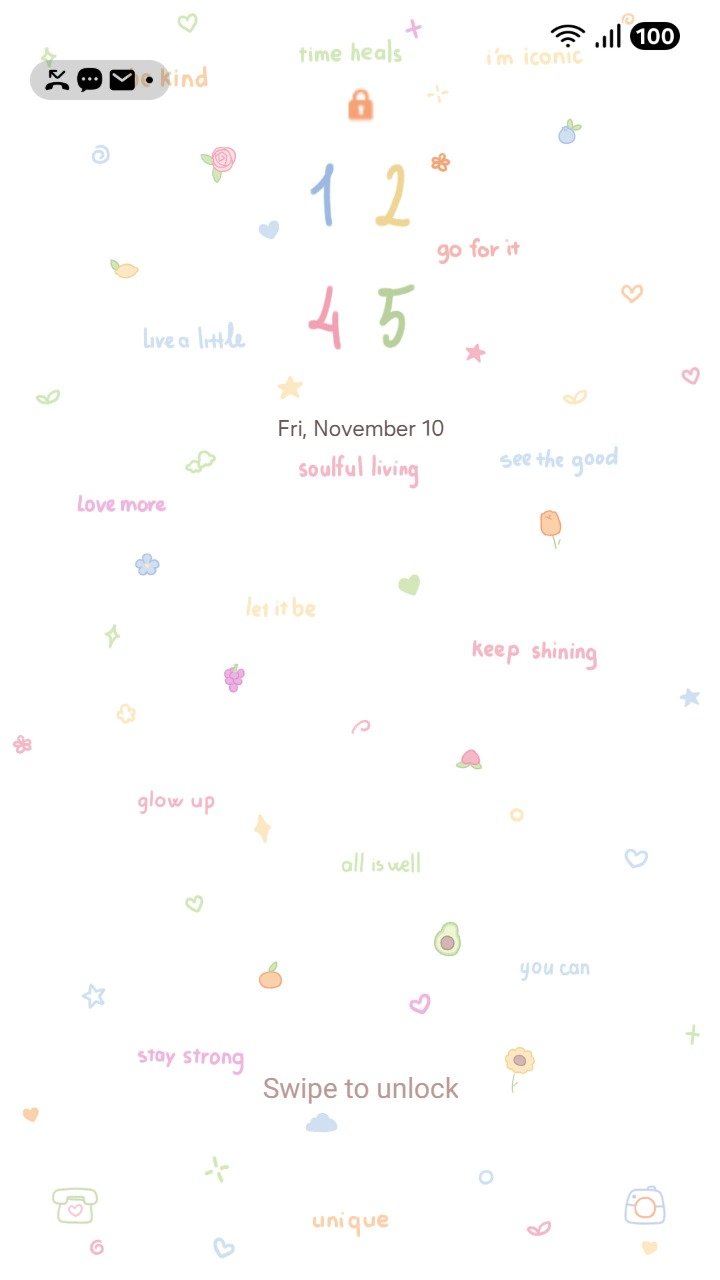 ❤️Mun❤️ Quote Pattern ~❤️ Premium Theme colorful, handwritten positive affirmations and cute doodles