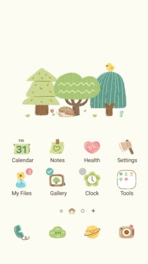 Samsung Themes: ❤️Mun❤️ Minimal Forest Sketch ~❤️ Premium Theme tiny hand drawn forest friends on a clean canvas screen shot 0