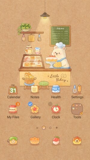 Samsung Themes: ❤️Mun❤️ Bakery Bear ~❤️ Premium Theme adorable bear chef serving fresh cakes in a cozy bakery screen shot 0