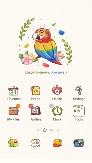Samsung Themes: ❤️Mun❤️ Rainbow Parrot ~❤️ Premium Theme a colorful parrot perched among flowers screen shot 0