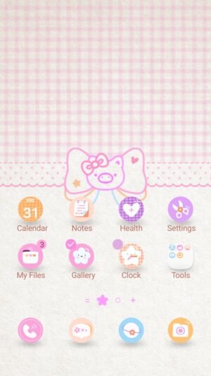Samsung Themes: [Sim] Piggy Ribbon ~ Premium Theme a soft pink gingham background featuring a cute pig character inside a bow screen shot 0