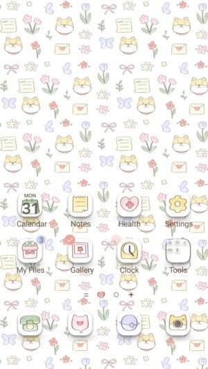 Samsung Themes: [Sim] Shiba Inu Patterns ~ Premium Theme shiba inu dog faces mixed with pastel flowers, letters and dainty butterflies screen shot 0