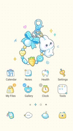 Samsung Themes: ❤️Mun❤️ Blue Bunny Charm ~❤️ Premium Theme a cute beaded bunny keychain on a soft grid screen shot 0