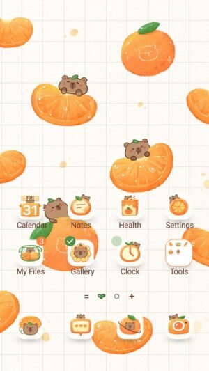 Samsung Themes: ❤️Mun❤️ Tangerine Capybara ~❤️ Premium Theme relax with cute capybaras and fresh tangerine slices screen shot 0