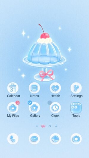 Samsung Themes: ❤️Mun❤️ Icy Pudding ~❤️ Premium Theme glossy pudding dessert with cherry topping in a cool dreamy pastel glow screen shot 0