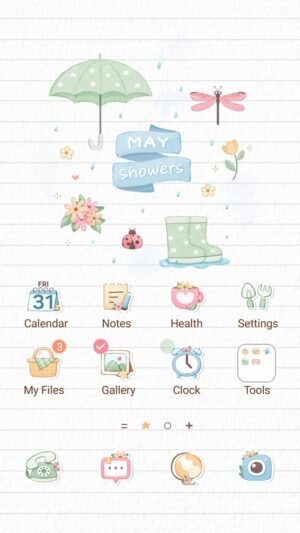Samsung Themes: ❤️Mun❤️ May Showers ~❤️ Premium Theme soft watercolor flowers and gentle rain on lined paper screen shot 0