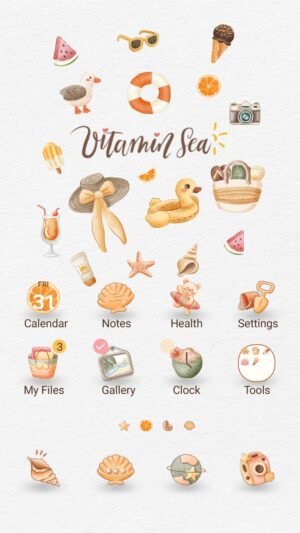 Samsung Themes: [Sim] Sunny Sea Vibes ~ Premium Theme playful beach icons and summer vibes with soft warm coastal elements screen shot 0