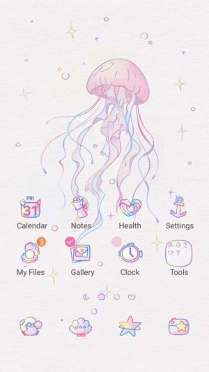 Samsung Themes: ❤️Mun❤️ Dreamy Watercolor Jellyfish ~❤️ Premium Theme soft watercolor jellyfish on a textured paper background screen shot 0