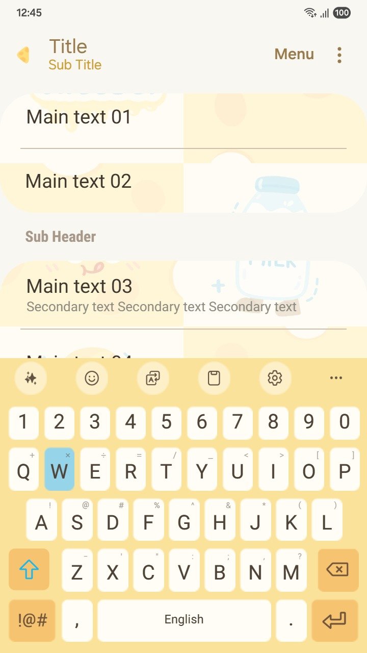 ❤️Mun❤️ Cute Cheese ~❤️ Premium Theme cute cheese and milk illustrations in a soft yellow grid