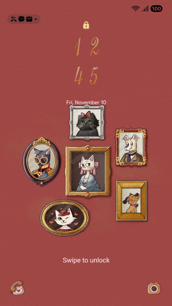 ❤️Mun❤️ Cat Family portraits ~❤️ Premium Theme a creative wall of framed cat illustrations styled like a warm family gallery
